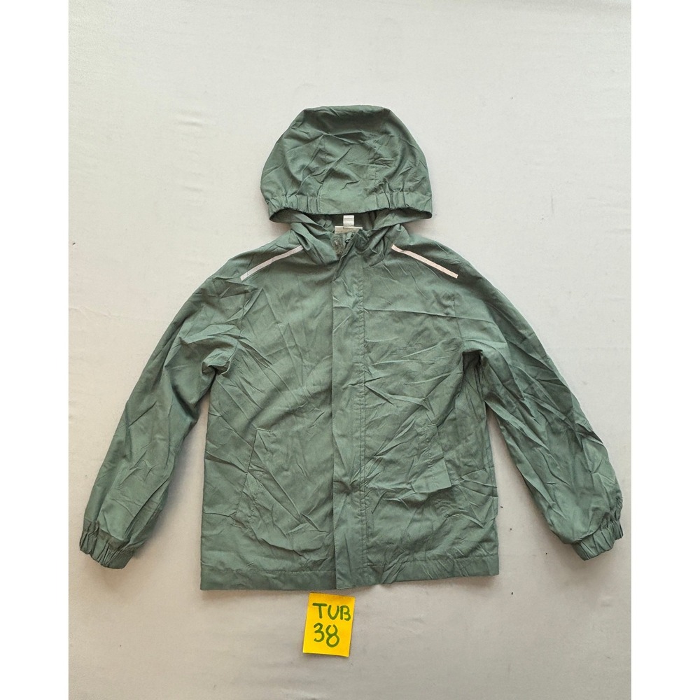 Dip Boys Sage Green Hooded Windbreaker Jacket Reflective Stripes Size S 6-7